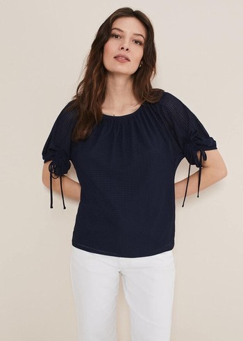 Phase Eight Meda Textured T Shirts Navy Canada | DXBNCG-693